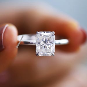 Hidden Halo Ring, Radiant Moissanite Ring, Solitaire Moissanite Ring, Engagement Ring, 2CT Radiant cut Solitaire Ring, Wedding Ring 14K Gold