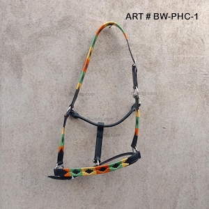 Handcrafted leather Polo Halter with Traditional Embroidery - Exquisite Horse Head Collar-