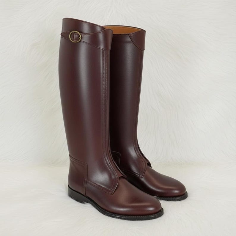 Handgjorda ridstövlar i läder för polo | Höga stövlar i klassisk ridstil | Traditionella, måttbeställda skor Brown (maroonish