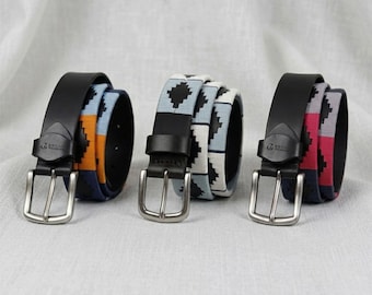 Cinturón de polo de cuero bordado a mano / Cinturón con costuras de colores para hombres y mujeres