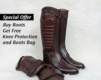Handmade Leather Polo riding Boots with FREE Kneepads & Boot Bag - Polo Player Gear Set