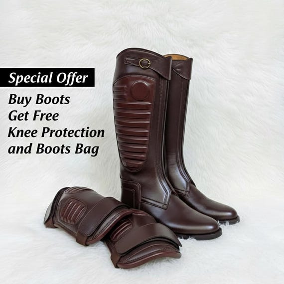 Handmade Leather Polo Riding Boots With FREE Kneepads & Boot  display picture 1