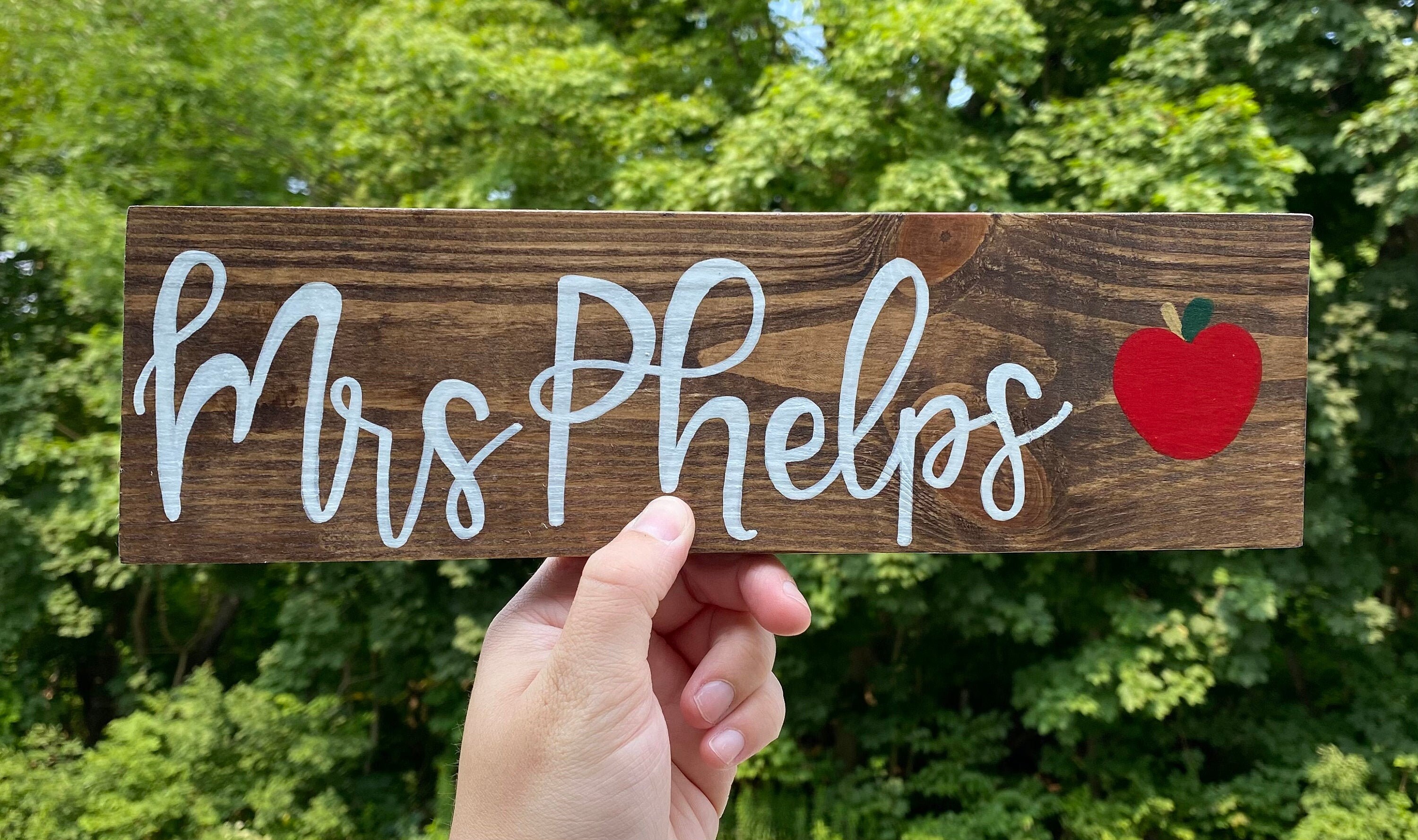 Teacher Name Sign Handlettered Custom Name Sign Wooden Etsy
