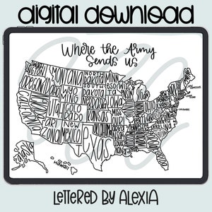 Where the Army schickt uns - US MAP, Digitaler Download, Landkarte zum sofortigen Download