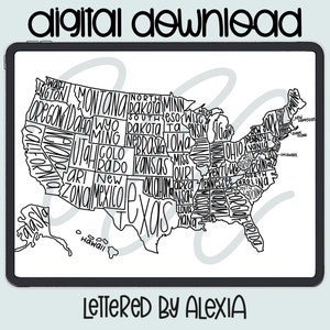 Us Map, herunterladbare Karte, Usa Karte, Druckbare Karte, Procreate Karte