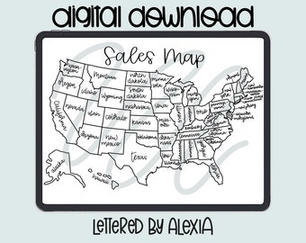 United States Sales Map, Sales Map, Small Business Sales Map, US Map, Procreate Map, Digital Map