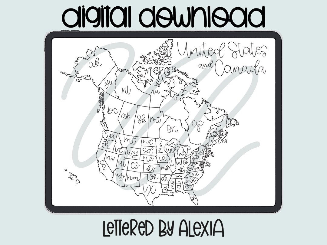Digital Download Map, Instant Download Map, United States and Canada Sales Map, United States ...