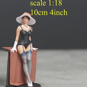 Meisje in zwart met hoed figuur HO 1/64 1/18 1/24 1/35 1/43-48 1/72 N-schaal GN017