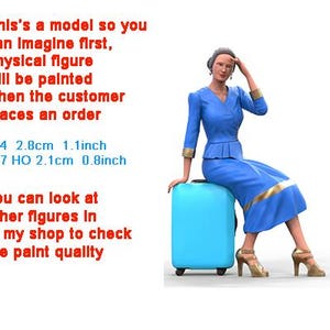 Woman sitting on Luggage figure HO 1/64 1/43 1/24 1/18 Scale handpaint high detail