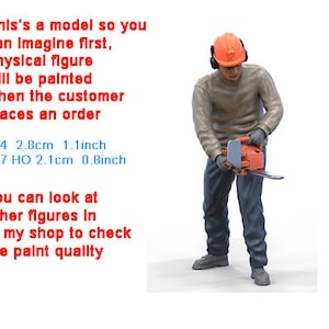 HO 1/64 1/43 1/24 1/18 Scale man with chainsaw figure handpaint high detail