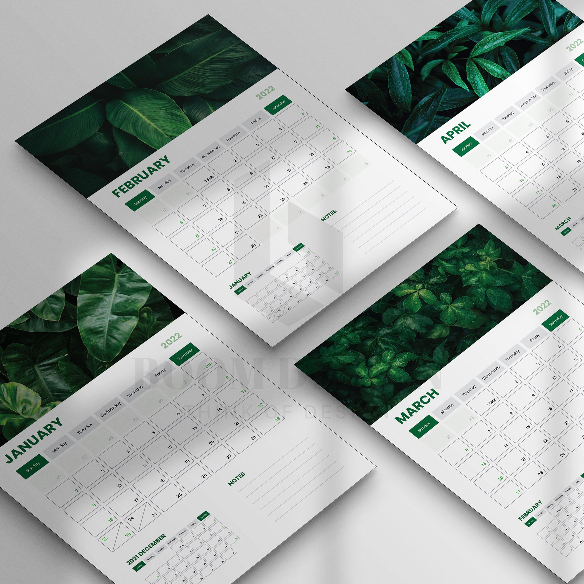 2022 calendar printable minimal grun blatter stil a4 etsy