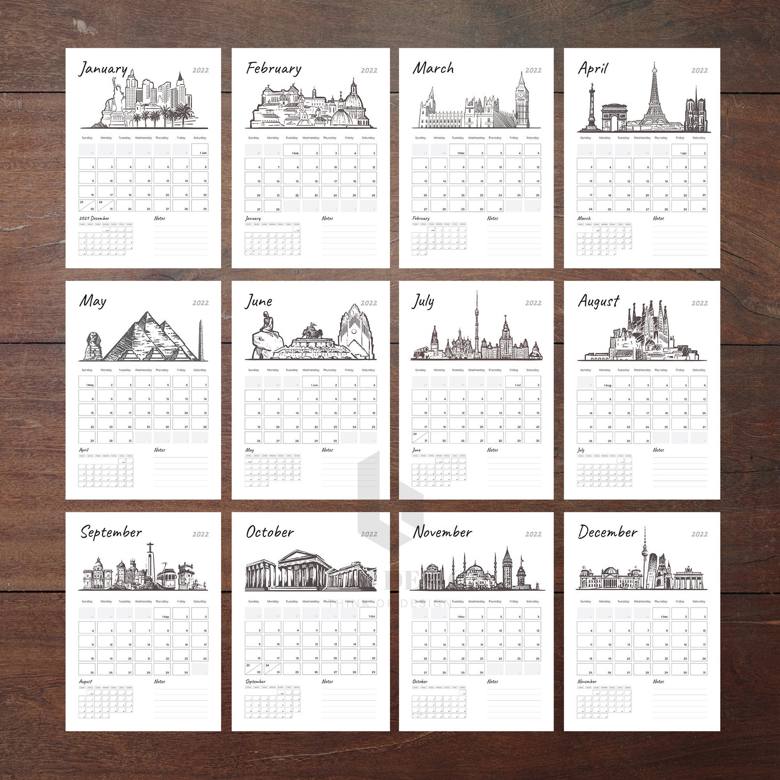 2022 calendar printable cuties dog style a4 desk etsy