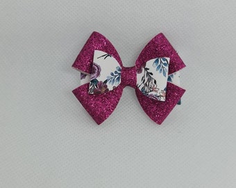 Pink glitter floral hair bow clip