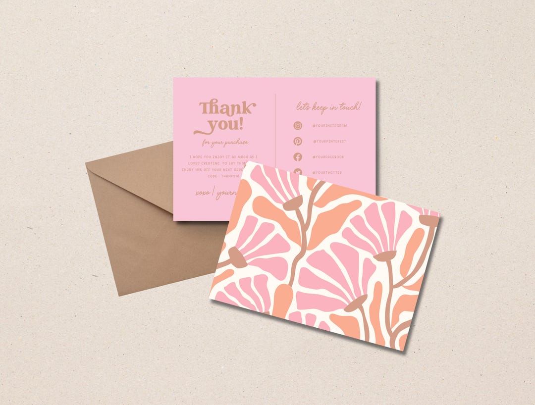 Abstract Floral Thank You Card: Editable Canva Template - Etsy
