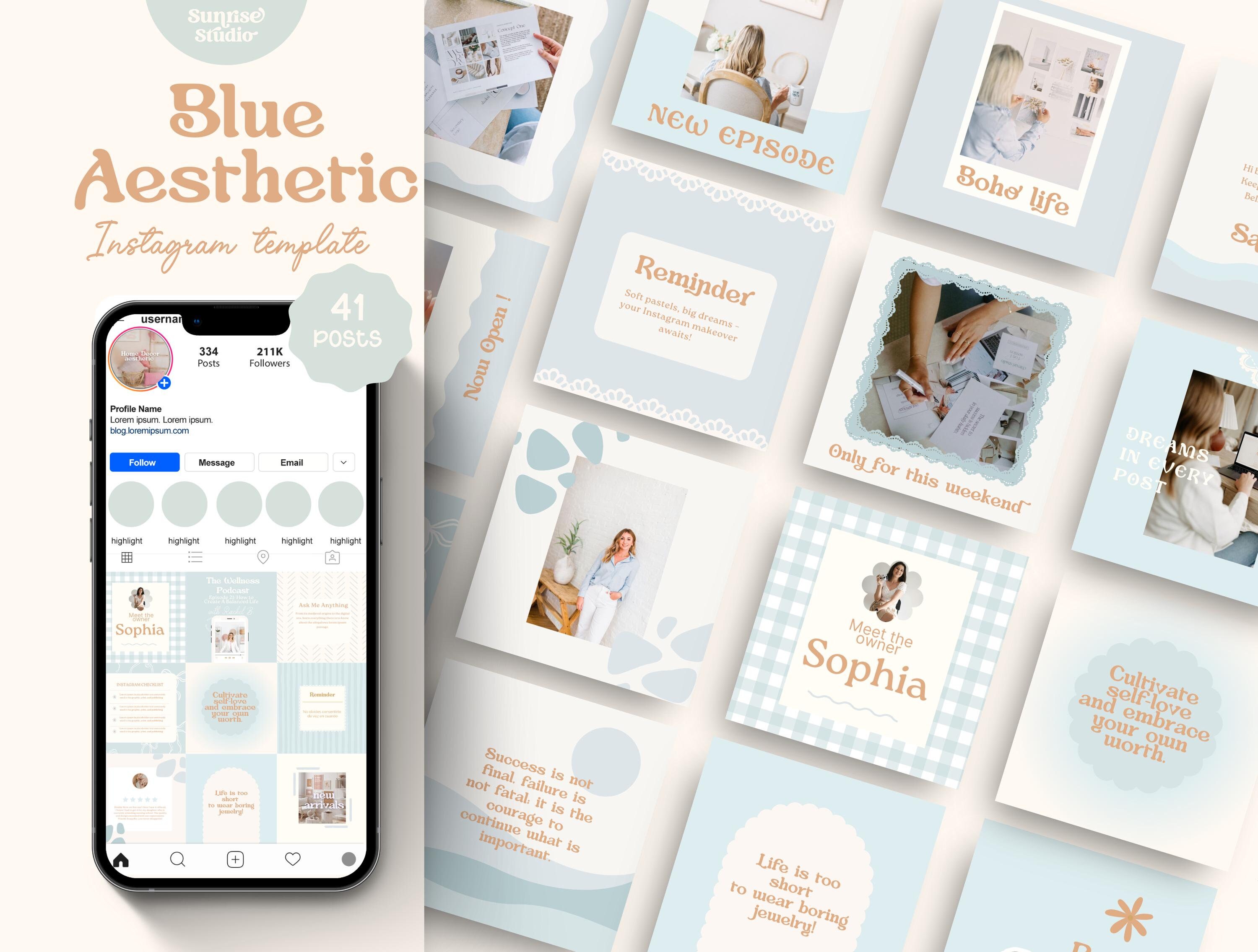 Blue Aesthetic Instagram Template Coquette Style Feed Canva Template ...