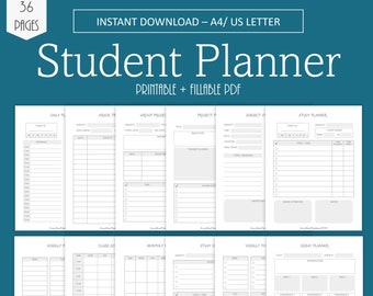Student Planner Printable ~ FILLABLE PDF ~ Academic Planner ~ High School Planner ~ College Planner ~Study Planner ~ Homework Planner ~