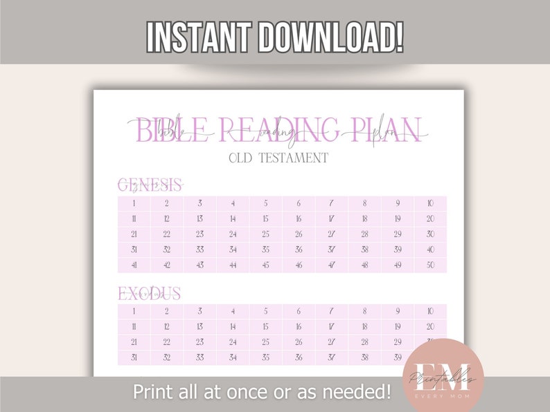 Daily Bible Reading Checklist and Tracker With Old and New Testament ...