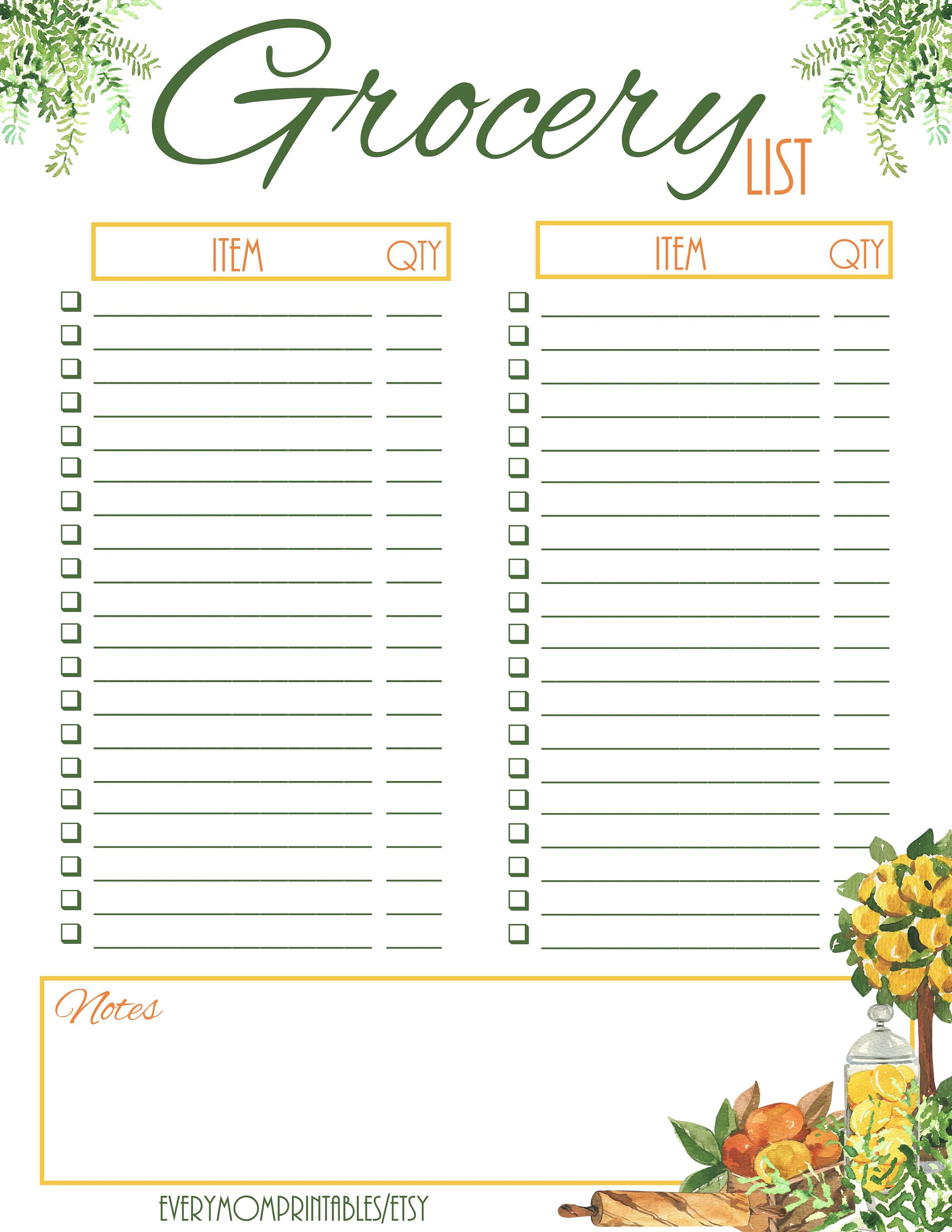 Grocweries List.pdf Printable Grocery List PDF Template in Sizes US Letter and A5 - Etsy