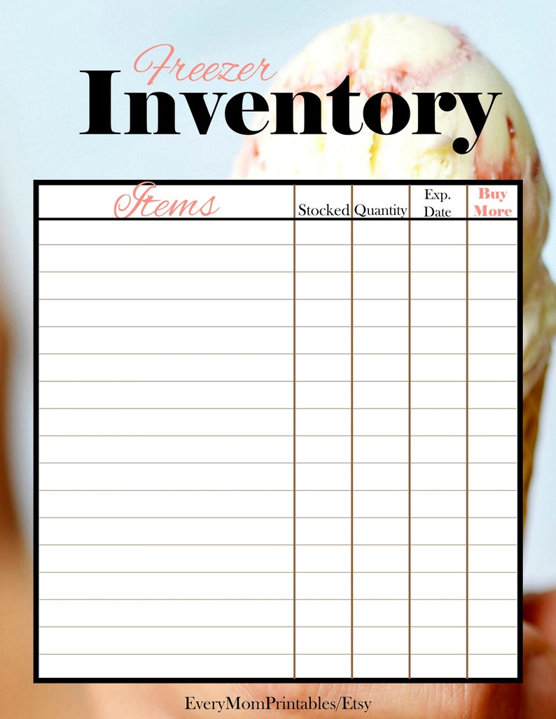 This is a freezer inventory list that comes in the meal planner