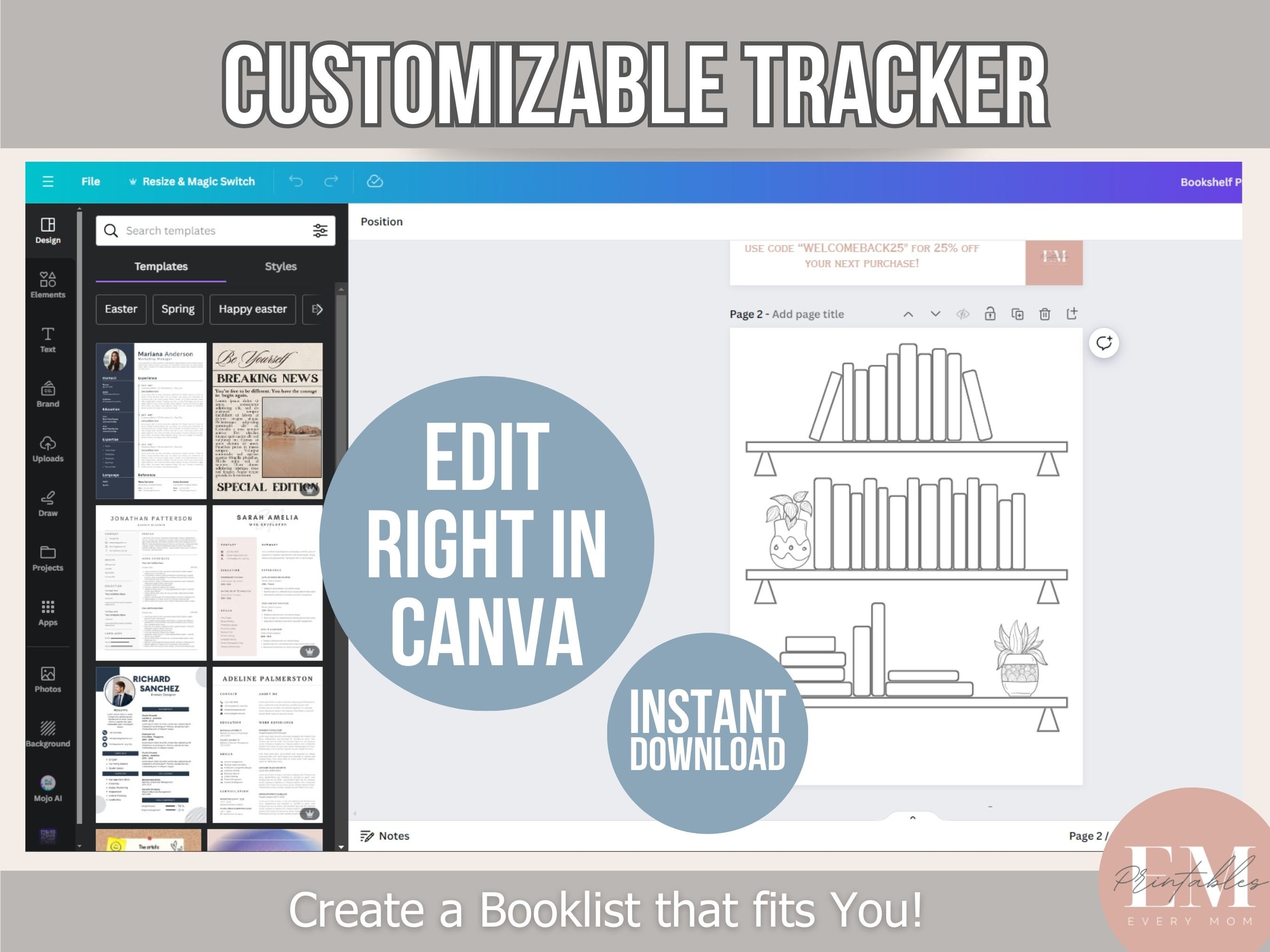 Printable Reading Booklist Tracker Template Editable Canva Bookshelf Printable Reading Booklist Tracker Template Editable Canva Bookshelf