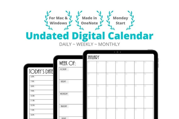 Onenote Calendar Template Undated Digital Planner Onenote Digital Planner  Digital Planner Minimalist Digital Planner for iPad - Etsy
