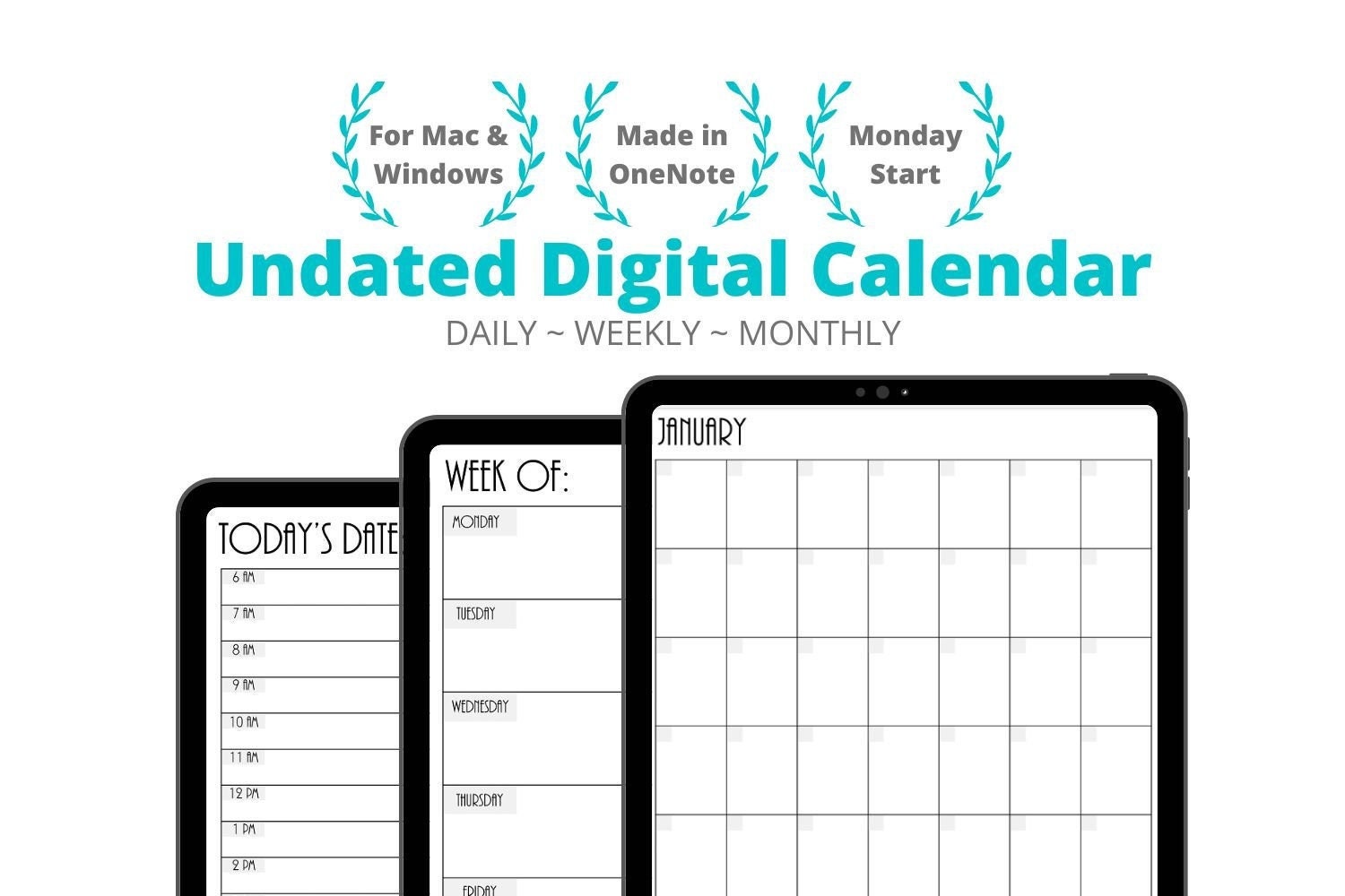 Onenote Calendar Template Undated Digital Planner Onenote Digital Planner  Digital Planner Minimalist Digital Planner for iPad - Etsy