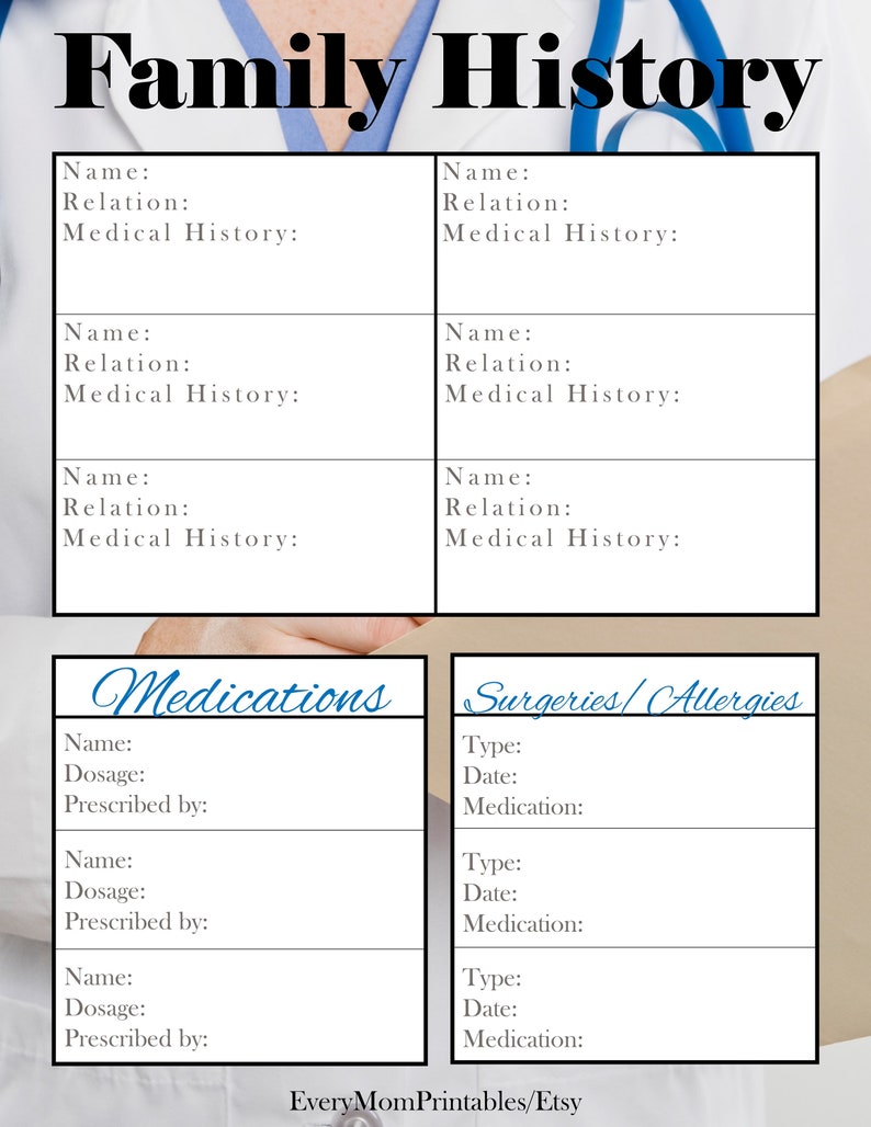 This is a Family History Information printable that comes in the Health Binder at Every Mom Printables