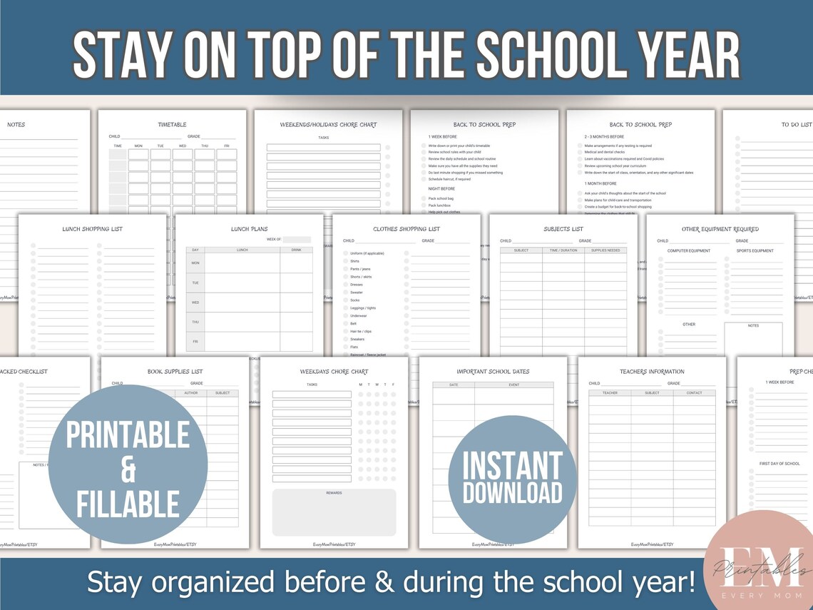 School Organizer for Parents W/ Fillable PDF Back to School School ...