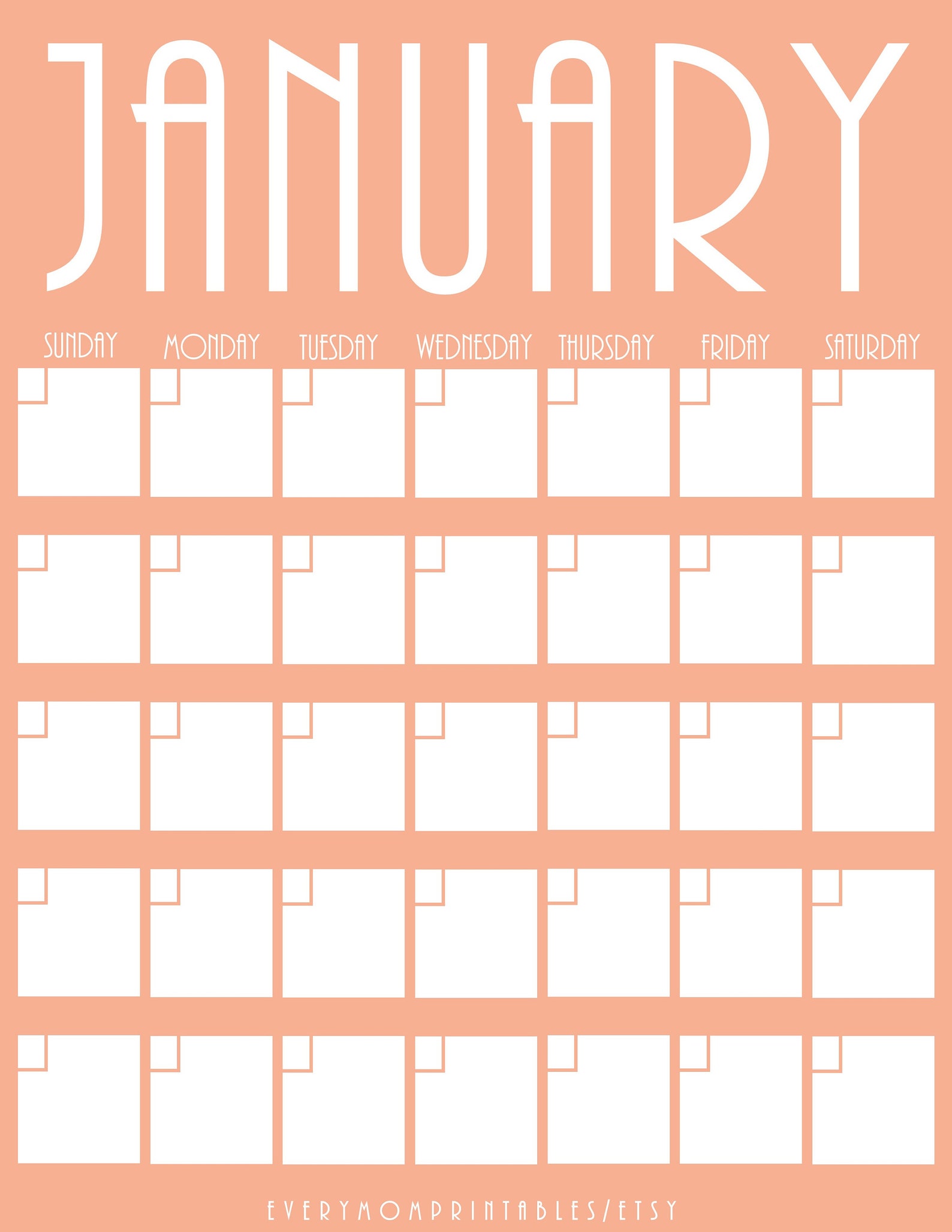 Blank Calendar Printable in Peach Etsy