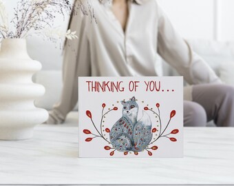 Thinking of You Card ~ Greeting Cards ~ Printable Cards ~ 5x7 Cards ~ Foldable Card ~ Fox Card ~ Holiday Cards ~ Printable Card Set