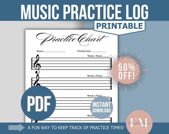 Music Practice Chart ~ Printable Music Practice Log PDF ~ Music Practice Tracker ~ Instrument Practice ~ Weekly Practice ~ Track Minutes