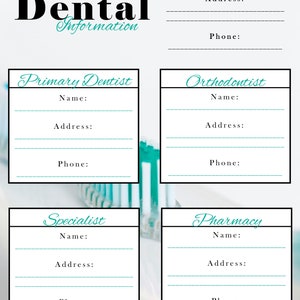 This is a Dental Information printable that comes in the Health Binder at Every Mom Printables