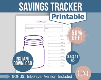 Savings Tracker Printable ~ Savings Goal ~ A5 Savings Tracker ~ Savings Challenge ~ Save Money Challenge ~ Challenge Printable