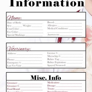 This is a Pet Information printable that comes in the Health Binder at Every Mom Printables