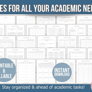 Fillable Academic Planner Printable: Student Organizer, Study Calendar ...