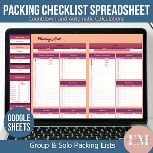Packing Google Sheet, Google Sheets Packing Checklist Spreadsheet, Digital Packing List,  Travel Pack List, Family Packing List, Vacation