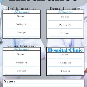 This is a Insurance Information printable that comes in the Health Binder at Every Mom Printables
