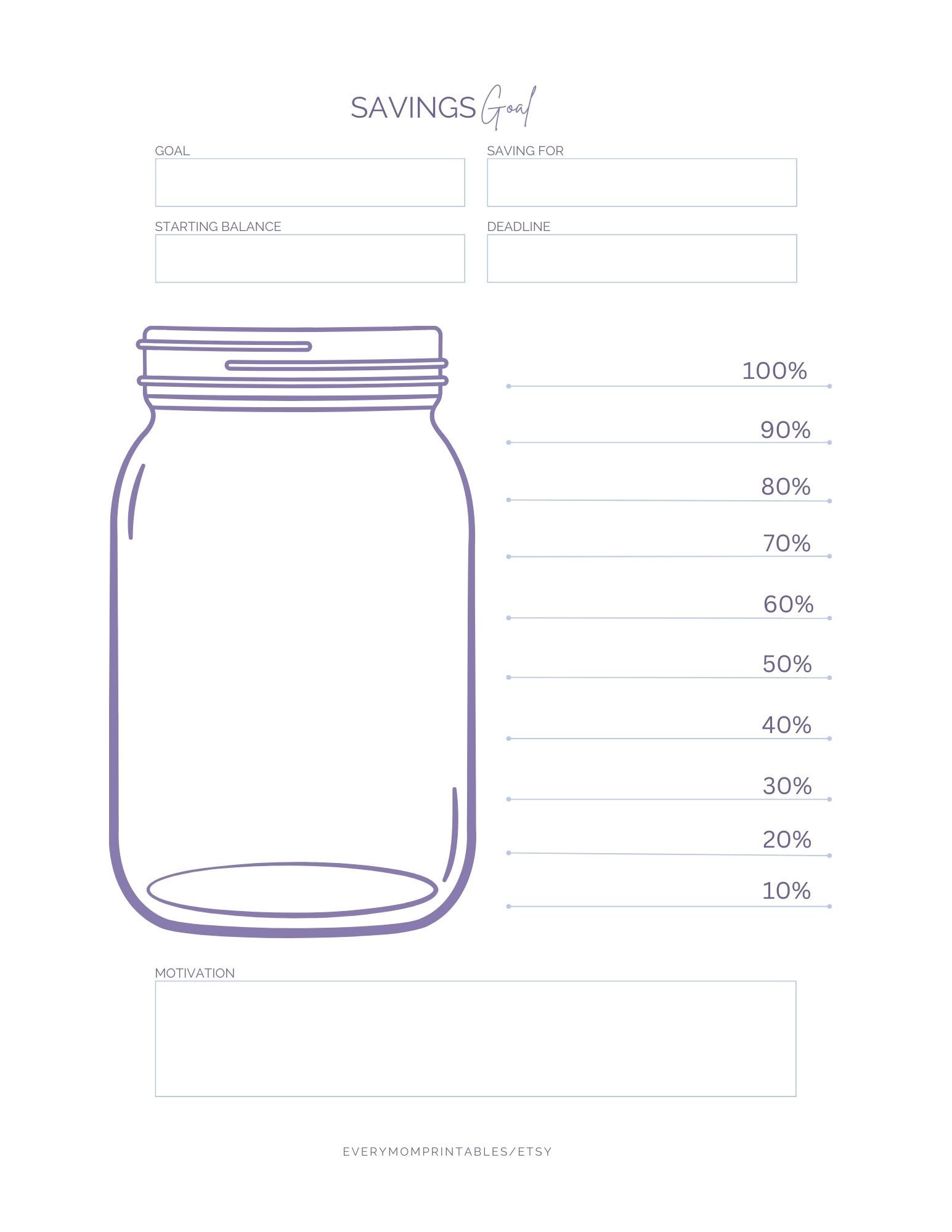 Savings Tracker Printable Savings Goal A5 Savings Tracker Savings
