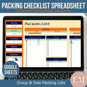 Digital Packing List, Google Sheets, Packing Checklist Spreadsheet, Packing Google Sheet, Travel Pack List, Family Packing List, Vacation