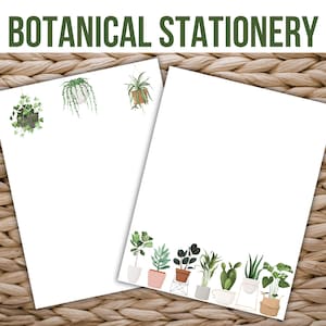Botanical Stationery Set with Indoor Plants in Pots, Digital Letter Writing Set