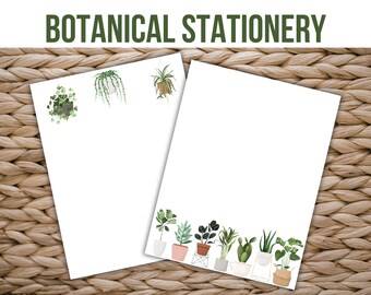 Set de papelería botánica con plantas de interior en macetas, set de escritura de cartas digitales