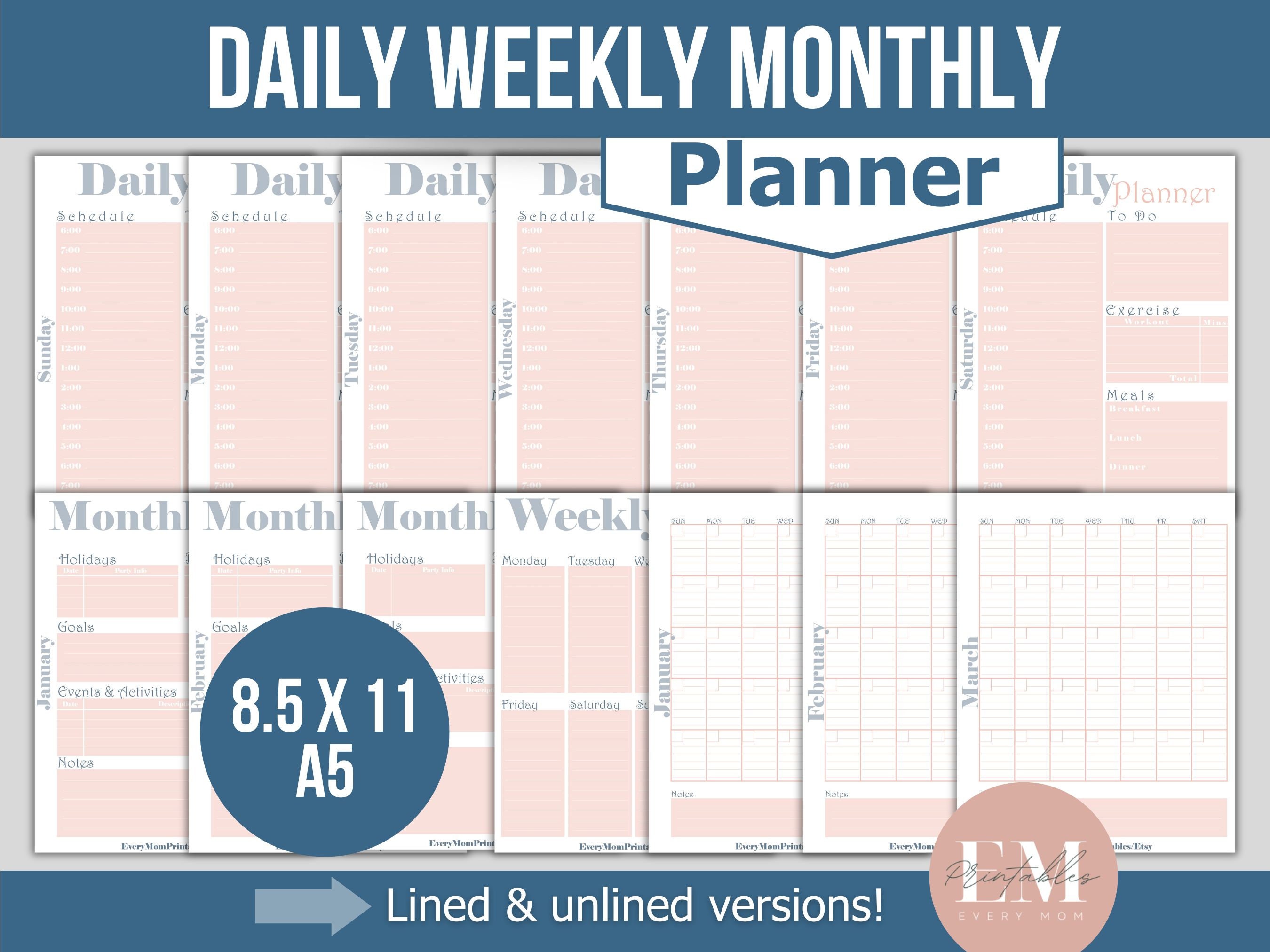 Daily Weekly Monthly Planner, Planner Printable, Weekly Schedule, Daily ...