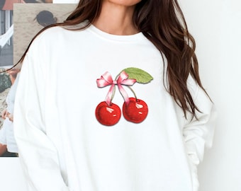 Sudadera Cherry Sudadera de colores cómodos Sudadera de cuello redondo de moda Sudadera coqueta Sudadera Cherry para mujer Sudadera estética coqueta