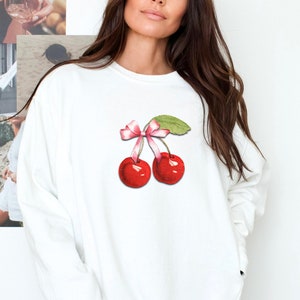 Cherry Sweatshirt Comfort Colors Sweatshirt Trendy Crewneck Sweatshirt Coquette Sweatshirt Cherry Sweatshirt For Women Aesthetic Coquette