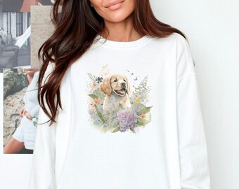 Sudadera con bonito cachorro golden retriever, sudadera coqueta, cuello redondo de moda, sudadera estética, regalo para amantes de los perros, sudadera con bonito perro