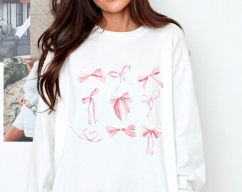 Sudadera con lazo rosa, sudadera con lazo rosa, sudadera con lazo rosa, sudadera estética con cuello redondo, suéter con lazo rosa, regalo coqueto para ella