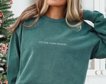 Sudadera Tis the Damn Season, cuello redondo Tis the Damn Season, suéter navideño, pulóver navideño, idea de regalo navideño, sudadera con capucha navideña