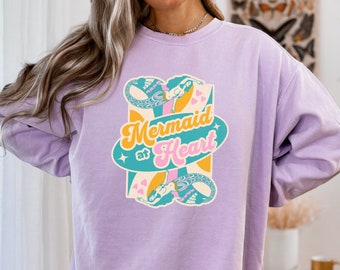 Felpa con sirena nel cuore, girocollo retrò con sirena nel cuore, felpa con sirena, pullover con sirena, maglione con sirena, top oversize con sirena