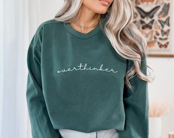 Sudadera Overthinker Comfort Colors, suéter Overthinker, cuello redondo de salud mental, sudadera con capucha de gran tamaño sobre salud mental, jersey Overthinker