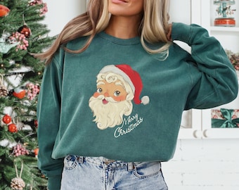 Sudadera vintage bonita de Papá Noel, sudadera vintage de cuello redondo de Papá Noel, sudadera de Feliz Navidad, jersey bonito de Papá Noel, sudadera retro de Papá Noel, sudadera con capucha de Papá Noel